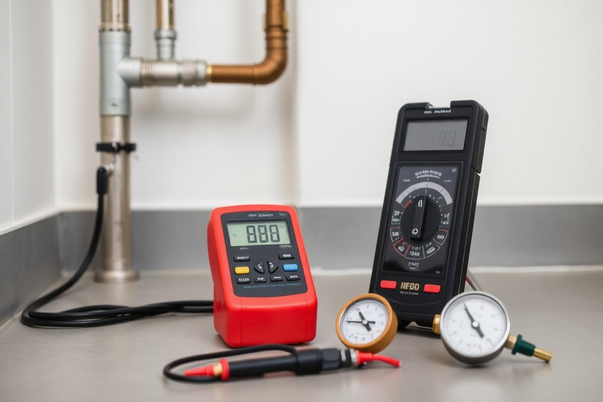 Gas safety testing equipment including flue gas analyser and pressure gauges