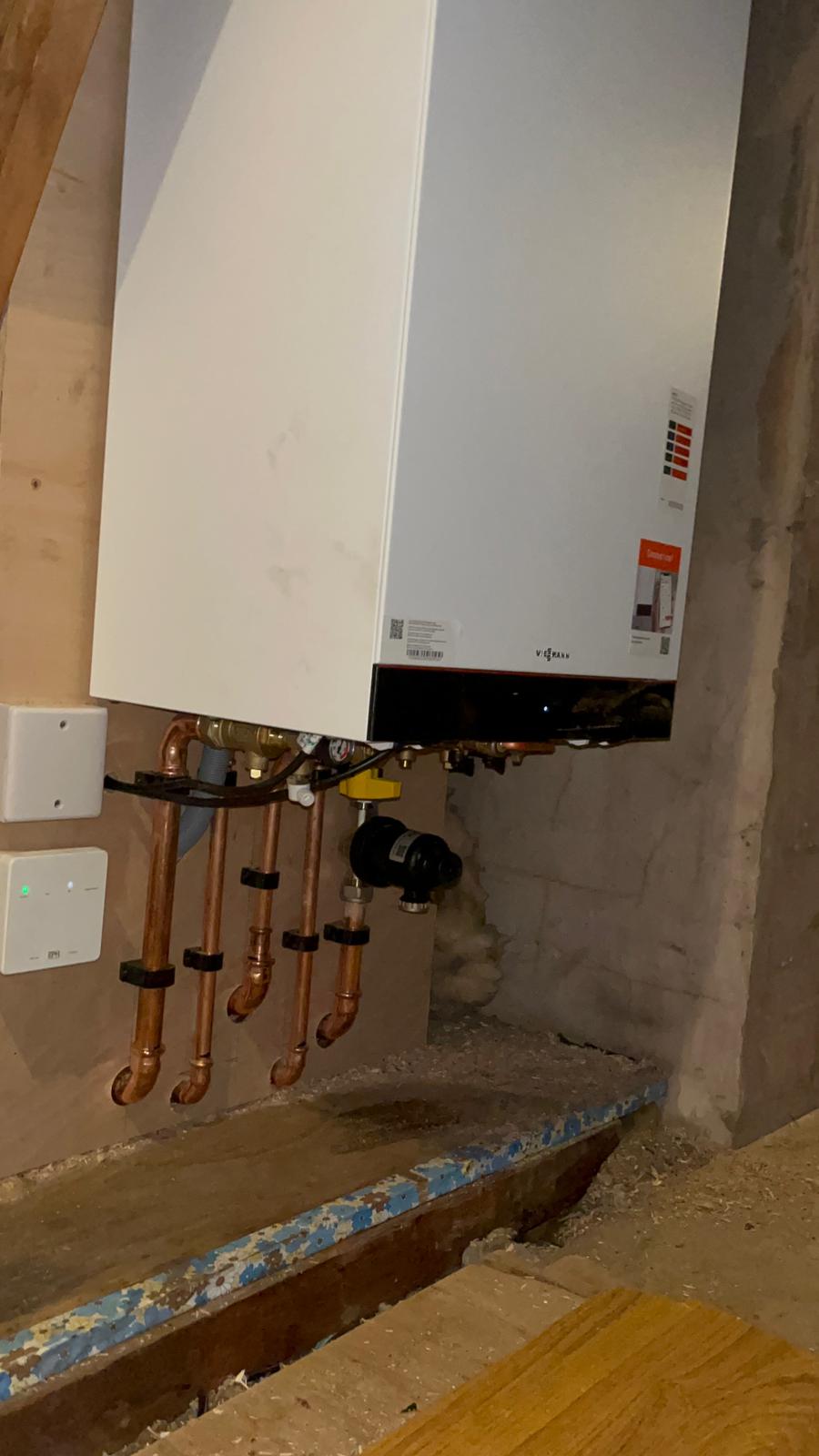 Viessmann boiler installed in loft space with new copper pipework
